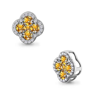 Подвеска "Клевер" с цитрином и фианитами из серебра 925 пробы