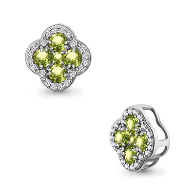 Подвеска "Клевер" с хризолитом и фианитами из серебра 925 пробы