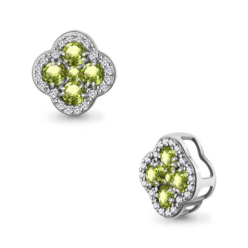 Подвеска "Клевер" с хризолитом и фианитами из серебра 925 пробы