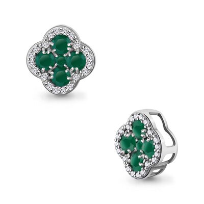 Подвеска "Клевер" с агатом и фианитами из серебра 925 пробы