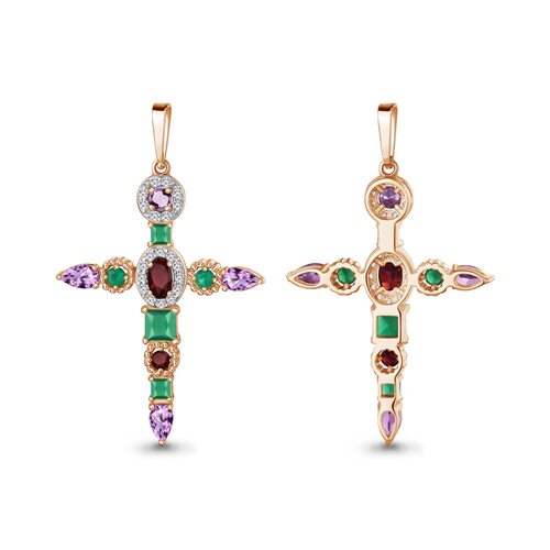 Подвеска с фианитами, агатами, аметистами и гранатами из серебра 925 пробы