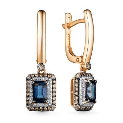 Серьги с сапфирами и бриллиантами из золота 585 пробы