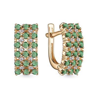 Серьги с изумрудами и бриллиантнами из золота 585 пробы