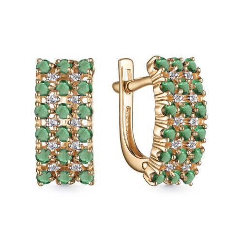 Серьги с изумрудами и бриллиантнами из золота 585 пробы