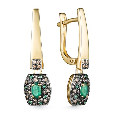 Серьги с изумрудами и бриллиантами из золота 585 пробы