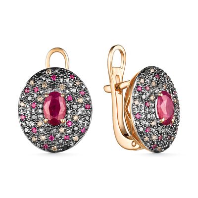 Серьги с рубинами и бриллиантами из золота 585 пробы