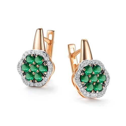 Серьги "Цветы" с изумрудами и бриллиантами из золота 585 пробы