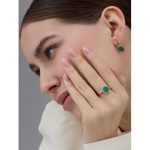 Серьги "Цветы" с изумрудами и бриллиантами из золота 585 пробы