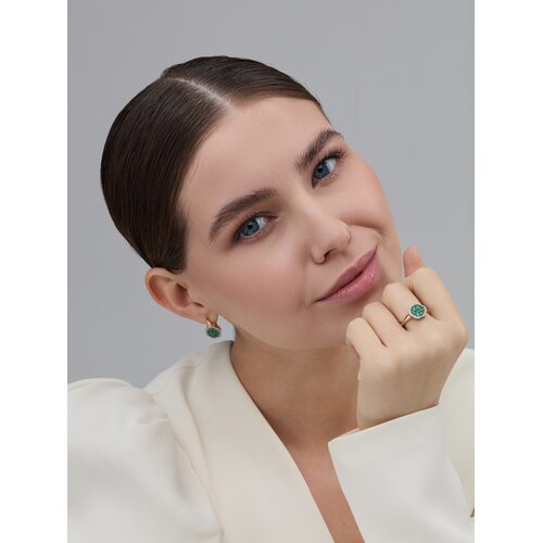 Серьги "Цветы" с изумрудами и бриллиантами из золота 585 пробы