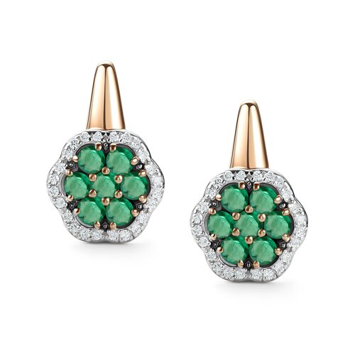 Серьги "Цветы" с изумрудами и бриллиантами из золота 585 пробы