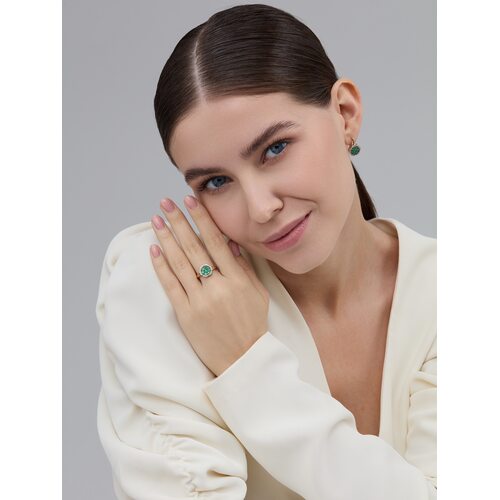 Серьги "Цветы" с изумрудами и бриллиантами из золота 585 пробы