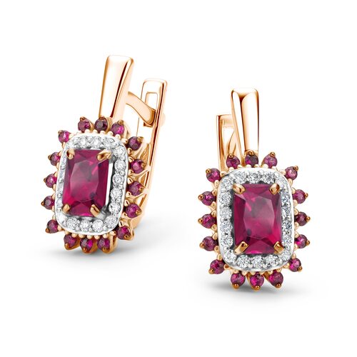 Серьги с рубинами и бриллиантами из золота 585 пробы