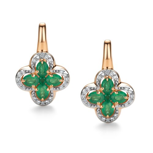 Серьги с изумрудами и бриллиантами из золота 585 пробы