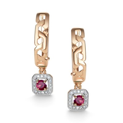 Серьги с рубинами и бриллиантами из золота 585 пробы