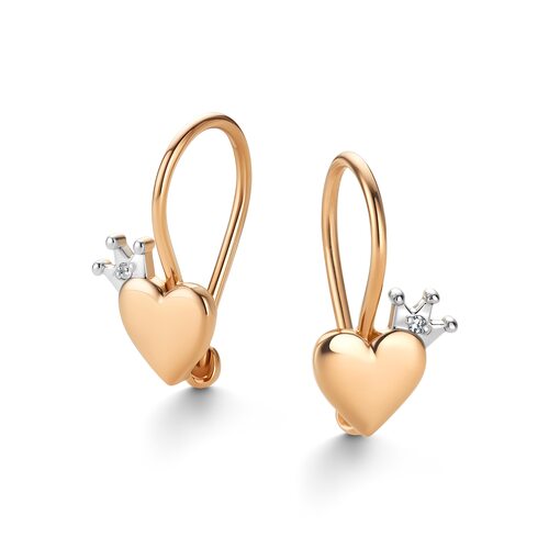 Серьги "Сердца" с бриллиантами из золота 585 пробы