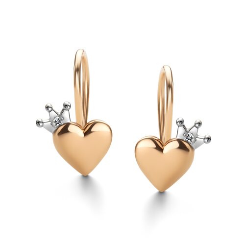 Серьги "Сердца" с бриллиантами из золота 585 пробы