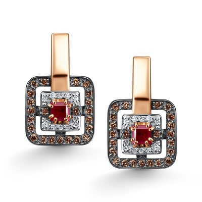 Серьги с рубинами и бриллиантами из золота 585 пробы