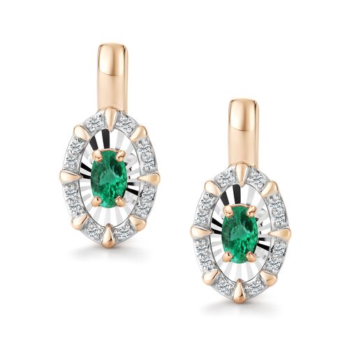 Серьги с изумрудами и бриллиантами из золота 585 пробы