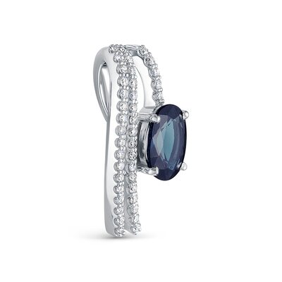 Подвеска с бриллиантами и сапфиром из белого золота 585 пробы