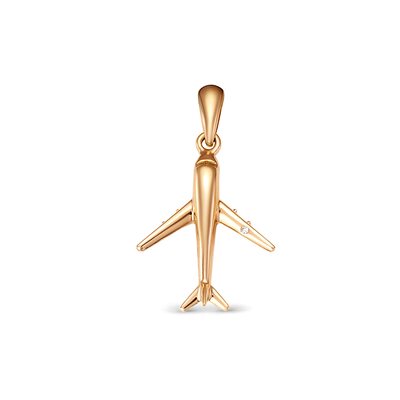 Подвеска "Самолет" с бриллиантом из золота 585 пробы