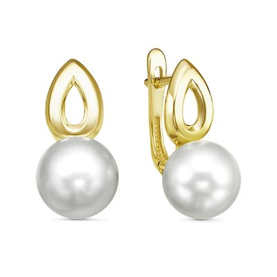 Серьги с жемчугом из желтого золота 585 пробы