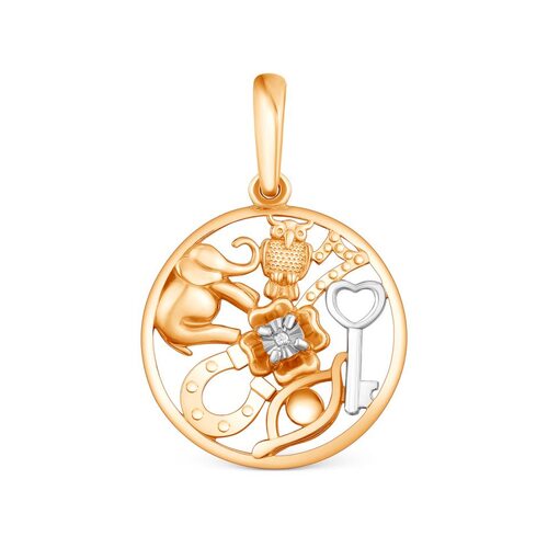 Подвеска "7 символов удачи" с бриллиантом из серебра 925 пробы с позолотой