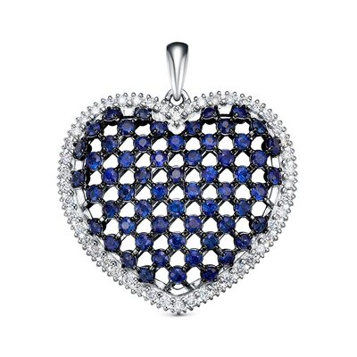 Подвеска "Сердце" с бриллиантами и сапфирами из белого золота 585 пробы