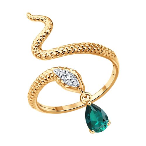 Кольцо "Змея" с изумрудом и бриллиантами из золота 585 пробы