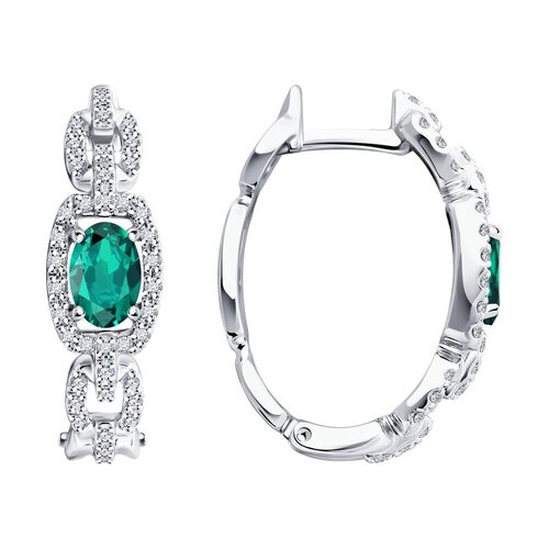 Серьги с бриллиантами и изумрудами из белого золота 585 пробы