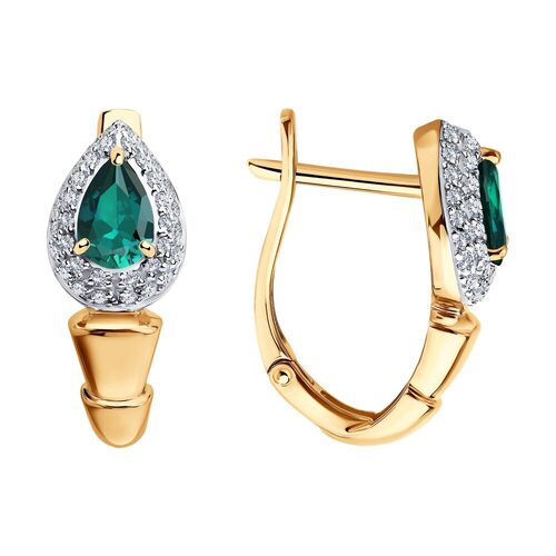 Серьги "Змеи" с изумрудами и бриллиантами из золота 585 пробы