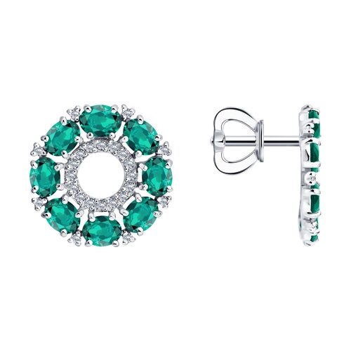 Серьги с изумрудом и бриллиантами из белого золота 585 пробы