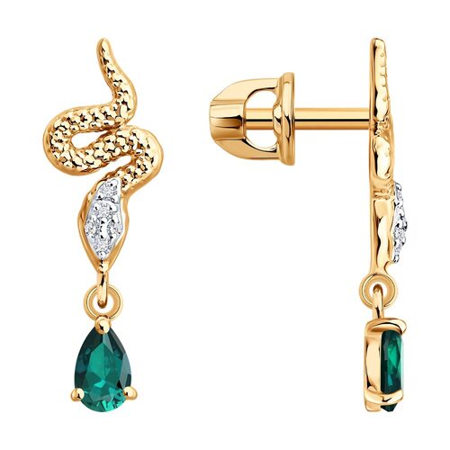 Серьги с изумрудами и бриллиантами из золота 585 пробы