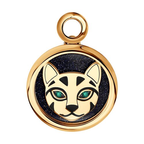 Подвеска с изумрудами, эмалью и авантюриновым стеклом из золота 585 пробы