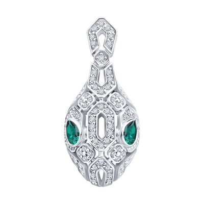 Подвеска "Змея" с бриллиантами и изумрудами из белого золота 585 пробы