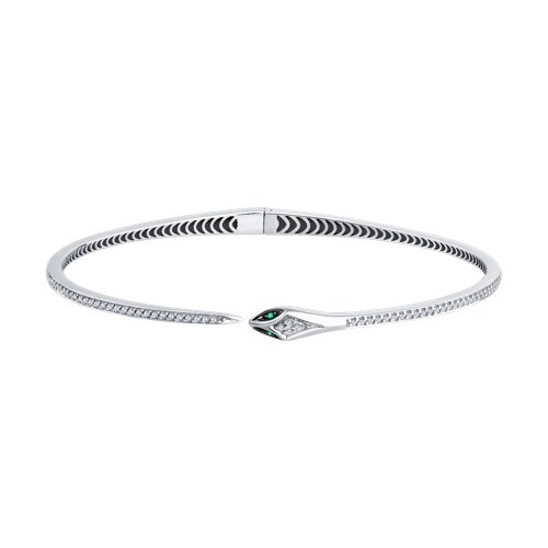 Браслет "Змея" с бриллиантами и изумрудами из белого золота 585 пробы