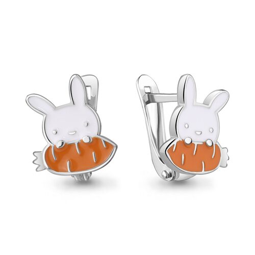 Серьги "Зайка и морковь" с эмалью из серебра 925 пробы