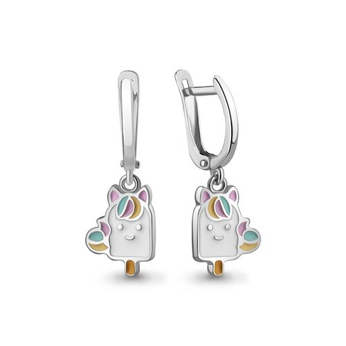 Серьги "Единорог" с эмалью из серебра 925 пробы