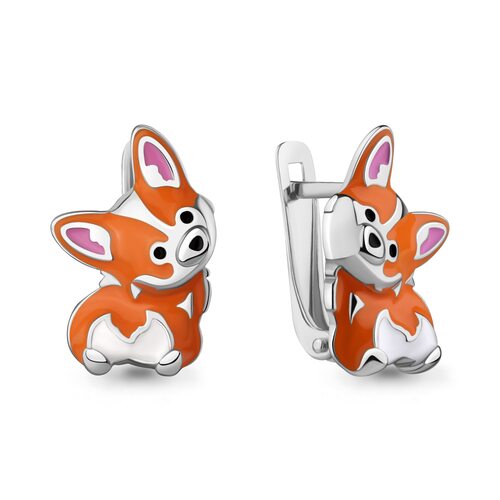 Серьги "Корги" с эмалью из серебра 925 пробы