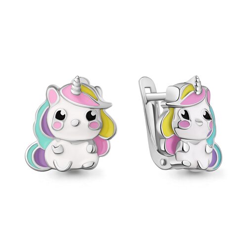 Серьги "Единороги" с эмалью из серебра 925 пробы