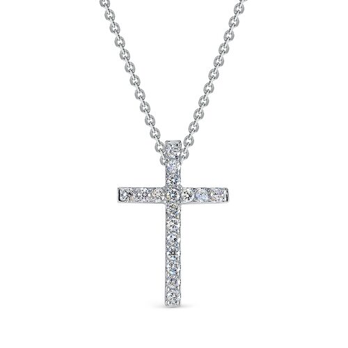 Колье "Крест" с бриллиантами из белого золота 585 пробы