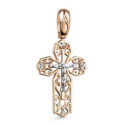Крест православный с бриллиантами из золота 585 пробы