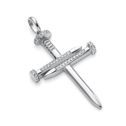 Декоративный крест "Гвоздь" с бриллиантами из белого золота 585 пробы