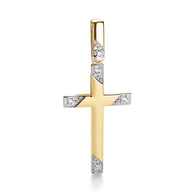 Декоративный крест с бриллиантами из желтого золота 585 пробы