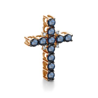 Декоративный крест с сапфирами и бриллиантами из золота 585 пробы