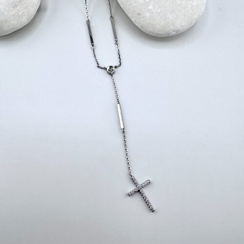 Колье "Крест" с бриллиантами из белого золота 585 пробы