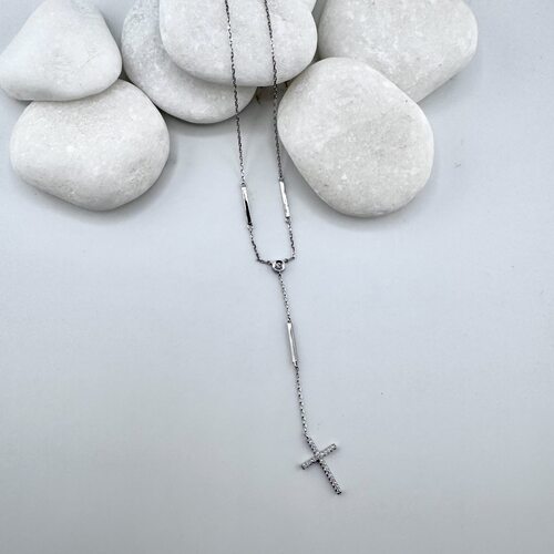 Колье "Крест" с бриллиантами из белого золота 585 пробы