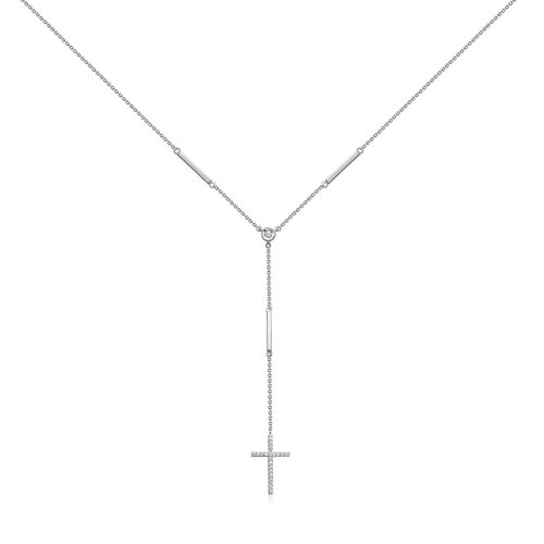 Колье "Крест" с бриллиантами из белого золота 585 пробы