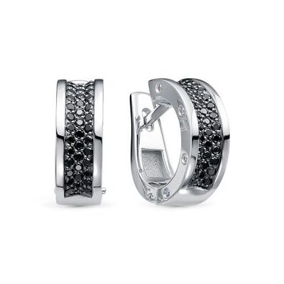Серьги с черными бриллиантами из белого золота 585 пробы 
