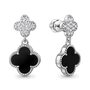 Серьги "Клевера" с ониксом и фианитами из серебра 925 пробы
