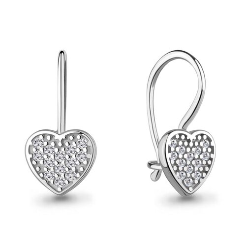 Серьги "Сердца" с фианитами из серебра 925 пробы